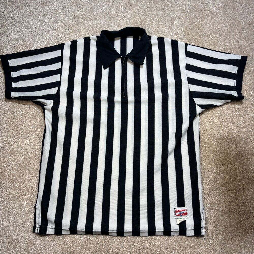 Powers Mens Size XL Striped Short Sleeve Referee Umpire Uniform Shirt-NFIOA